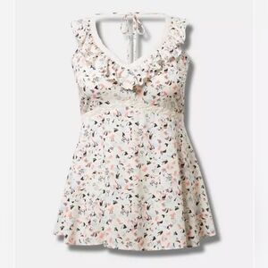 Torrid Challis Ruffle V-Neck Sleeveless Top Size 2X, Color So Abstracted Dew NWT